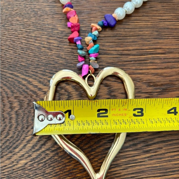 Gold Heart Pendant with Multicolor Beads Necklace - Picture 6 of 8